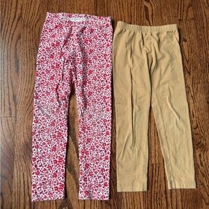 2 Pair Toddler Girl Red Floral and Tan Leggings - Size 4t